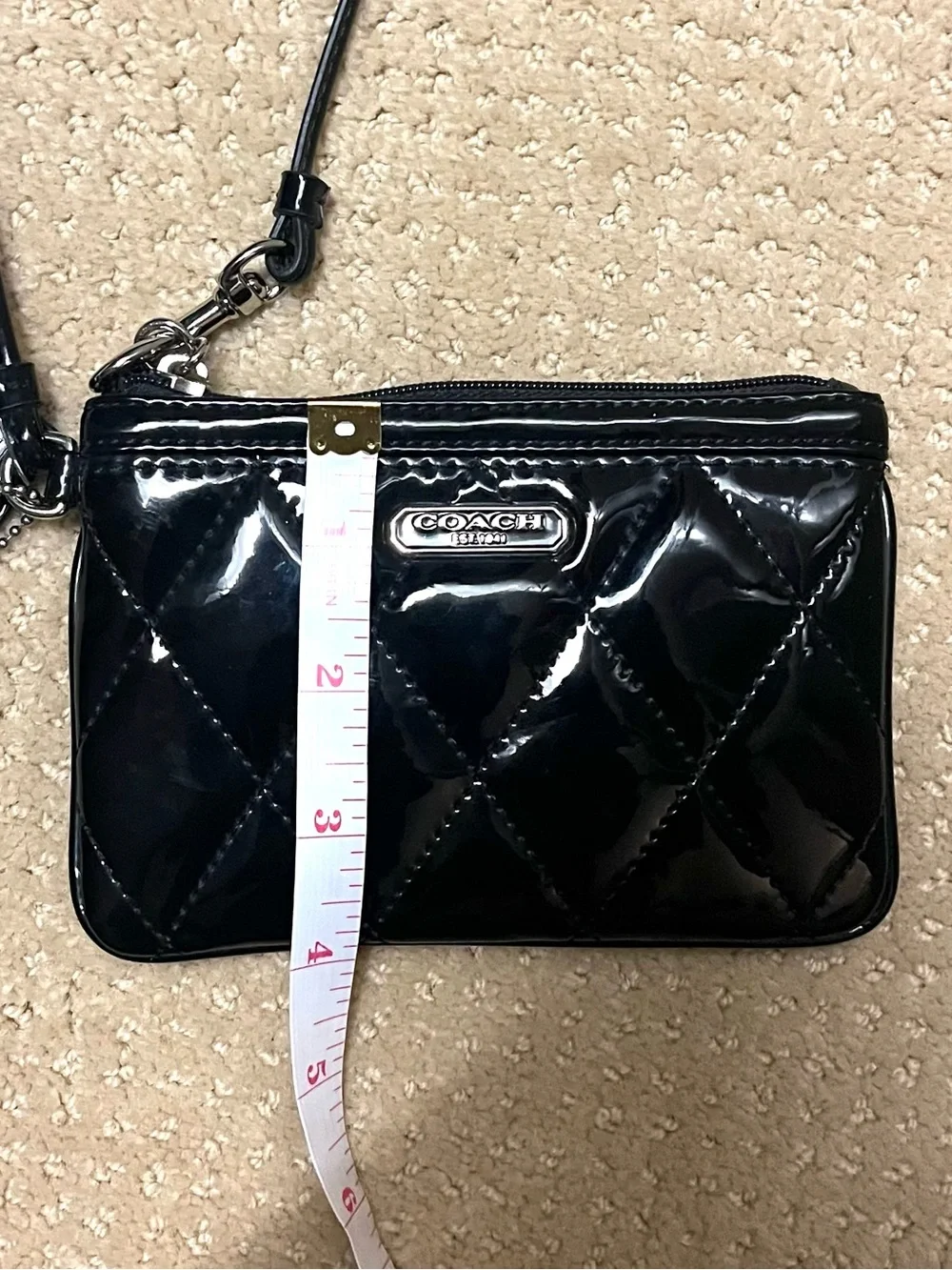 NWT Coach Poppy Black Patent Leather Quilted Wristlet